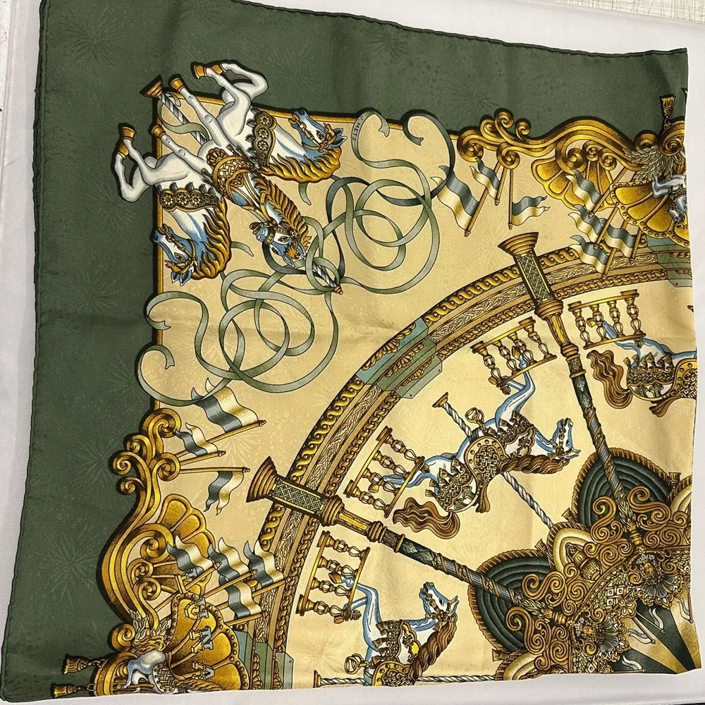 Hermes Silk Reversible Opera Scarf LUNA PARK Carrousel Print; 70.5x11.5" - Picture 10 of 13